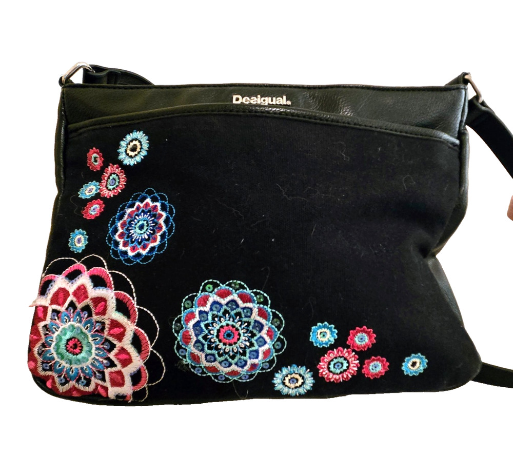 Desigual Priori Cahuil Handbag Purse Black with Mandalas Vegan Leather Boho